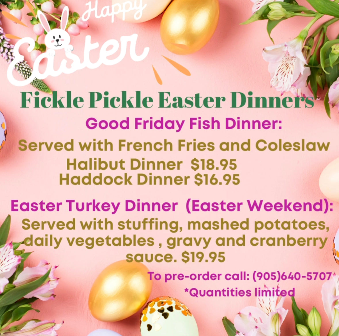 Easter Dinners Now Available to PreOrder Fickle Pickle Family Restaurant