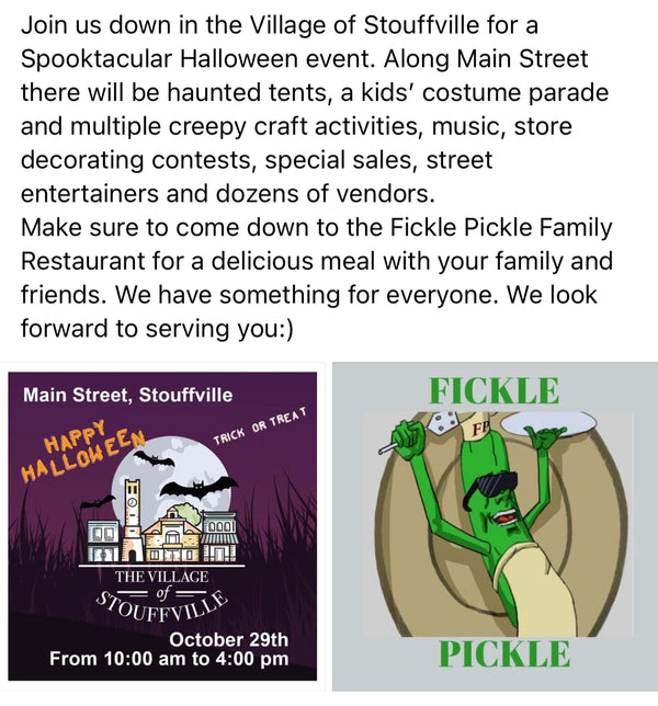 This Saturday Halloween Event at the Fickle Pickle and on Main Street
